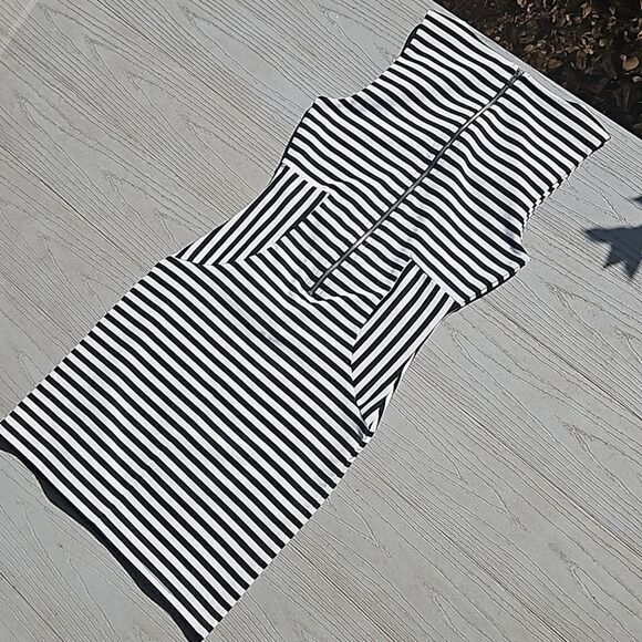 Forever 21 dress zip up striped bodycon stretchy short dress small like new - Picture 14 of 16